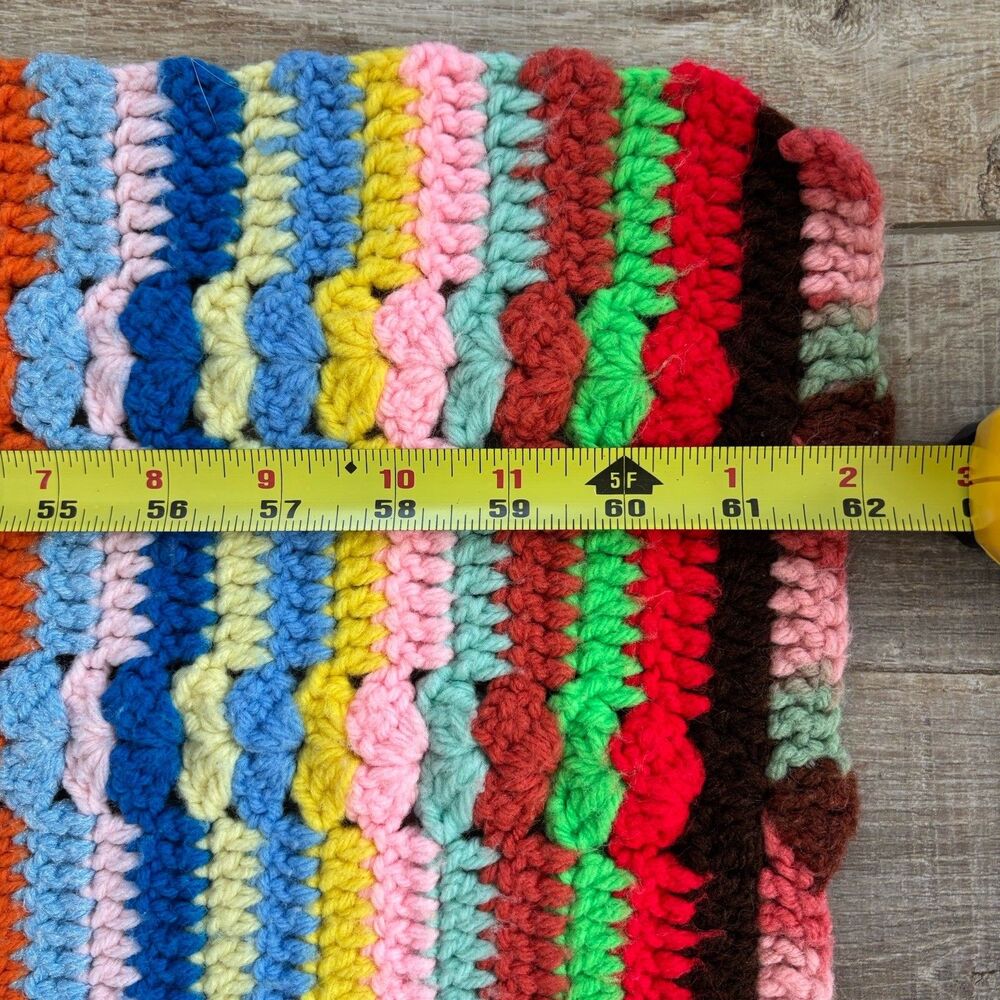 Vtg Handmade Crochet Lap Blanket Afghan Throw 51”x62” Multicolor Stripe Rainbow - Picture 7 of 10